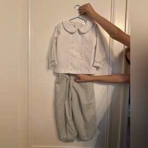 Boys White Peter Pan Collar Top with Blue and Trim and Matching Pants